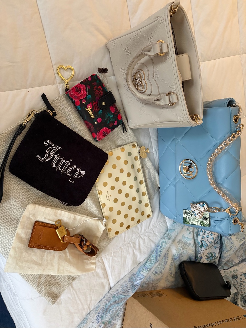 Light Blue Quilted Shoulder Bag with Gold Chain Strap Bundle